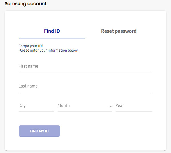Recover Samsung account ID