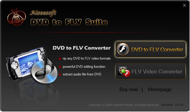 Screenshot of Aiseesoft DVD to FLV Suite