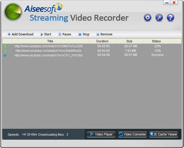 Screenshots of Aiseesoft Streaming Video Recorder