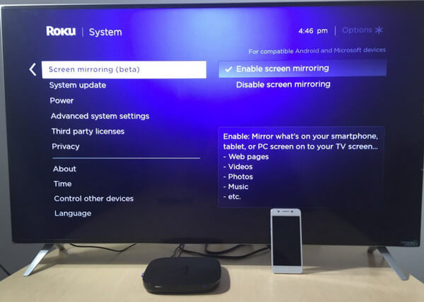 screen cast android to roku