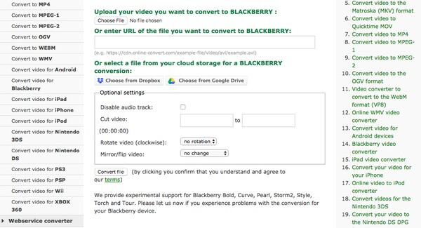Online-Convert BlackBerry Video Converter