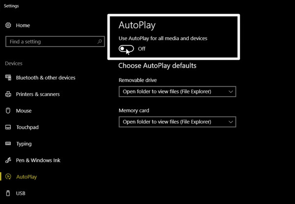 disable autoplay windows 10