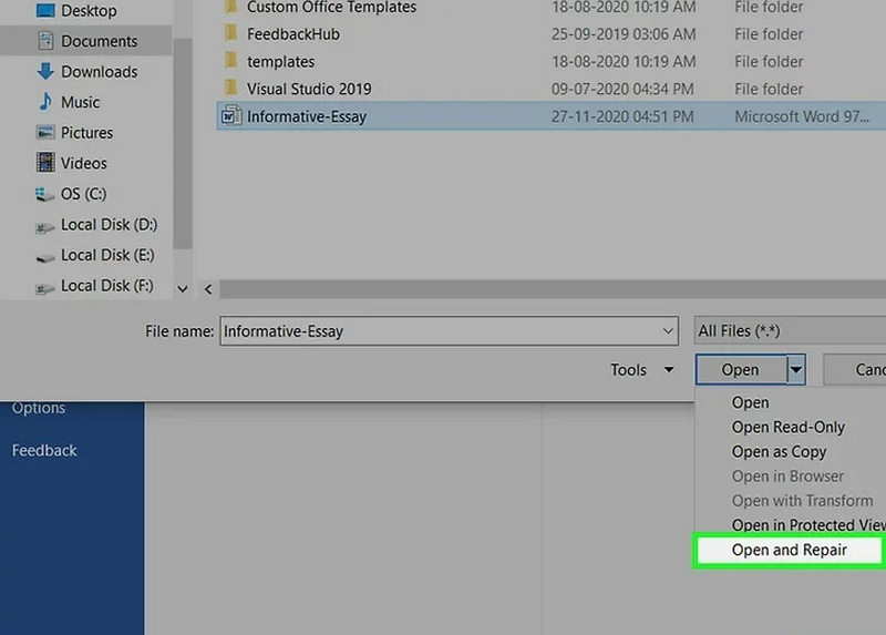 Repair Damaged File in Word