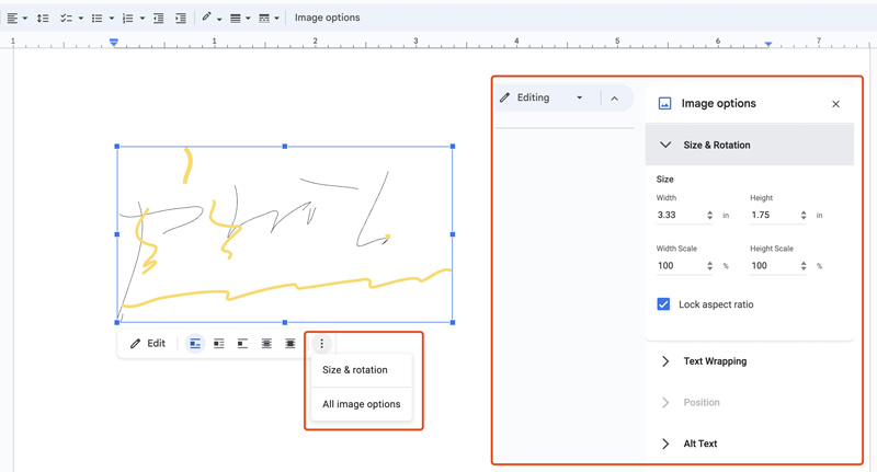 Add A Signature In Google Docs Resize Edit