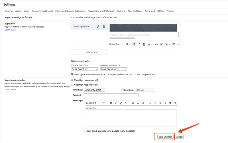 Update Signature In Gmail Save Changes