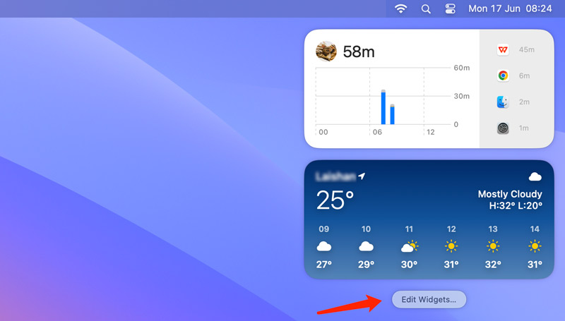 Access Edit Widgets on Mac from Notification Center