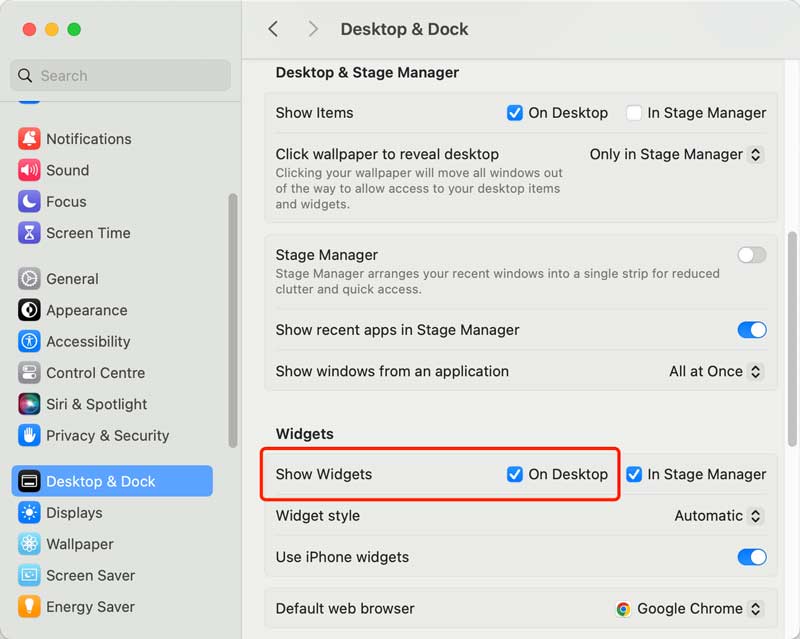 Enable Show Widgets on Mac Desktop