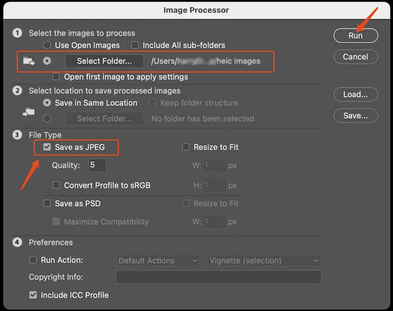 Batch Convert Heic to JPG Photoshop Image Processor