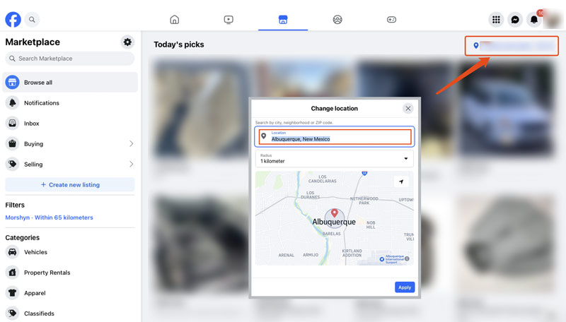 Change Location on Facebook Marketplace Website