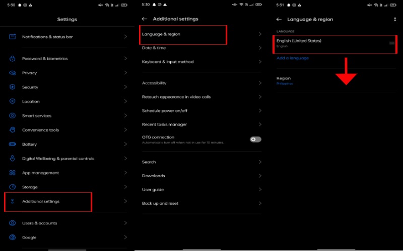 Change Setting Device Region