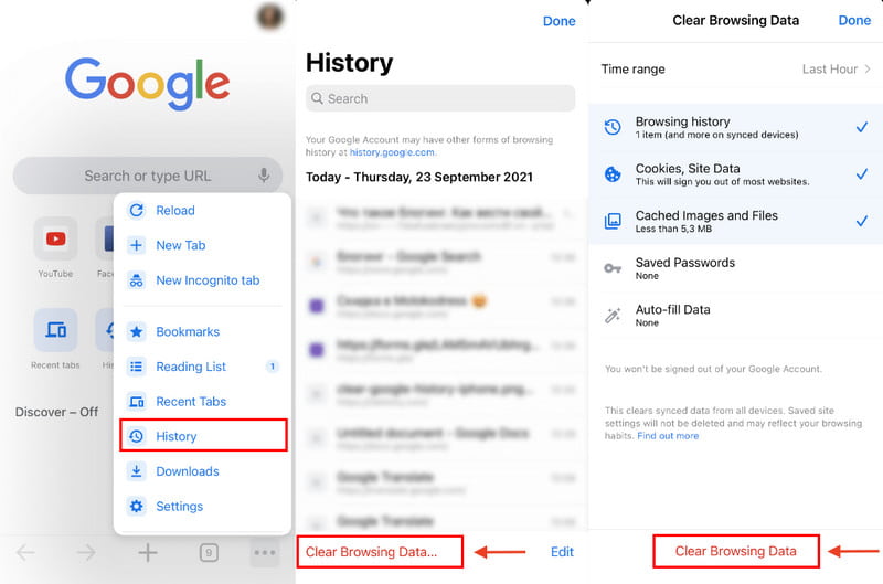 iPhone Google Chrome 清理浏览数据