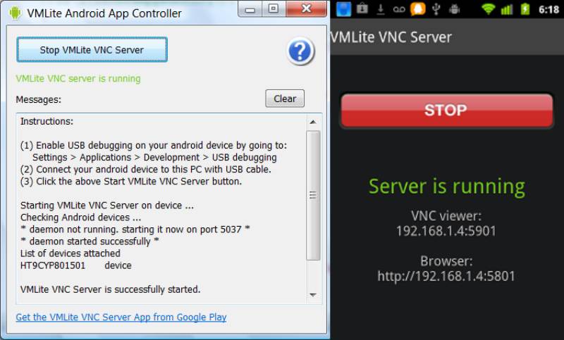 VMLite VNC 服务器从 PC 控制 Android
