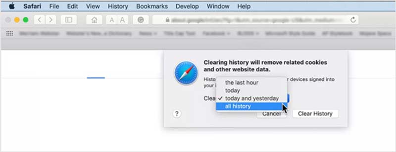 在mac上选择删除safari历史的时间