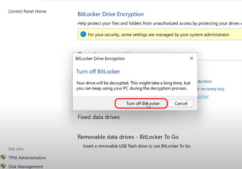 Turn off Bitlocker