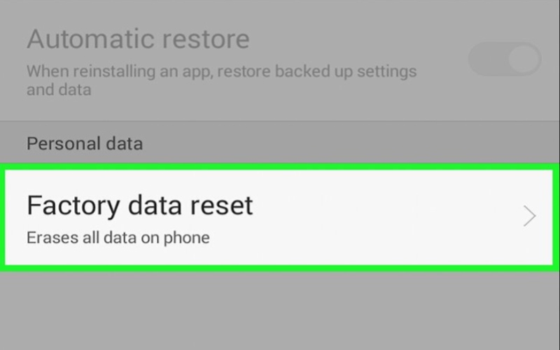 Select Factory Data Reset