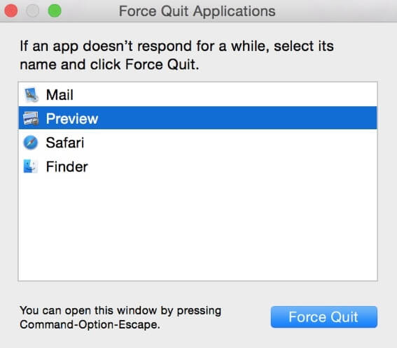 shortcut to force quit mac
