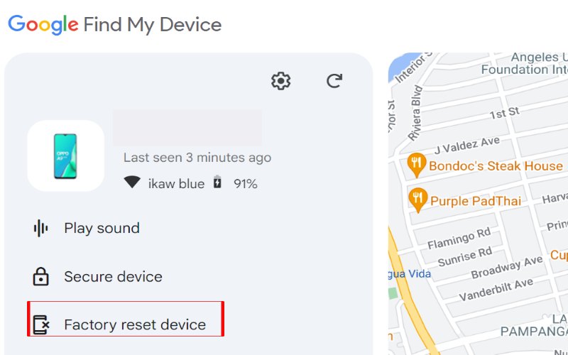 Click Factory Reset Device