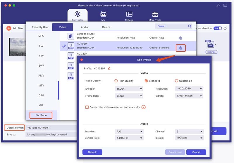 Output Settings for Youtube Video