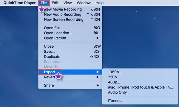 quicktime player for mac change export video settings
