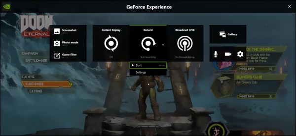 record screen with geforce experience