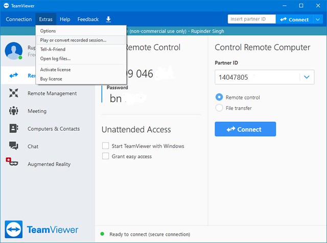 teamviewer can record free version