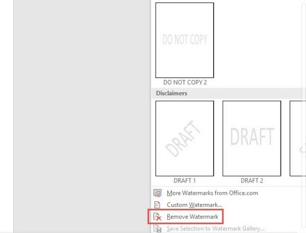 microsoft word remove watermark one page