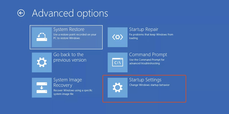 Windows Advanced Options Startup Settings