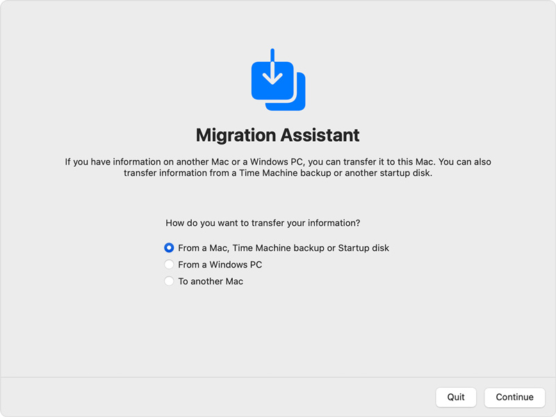 Open Migration Assistant And Select Transfer Source