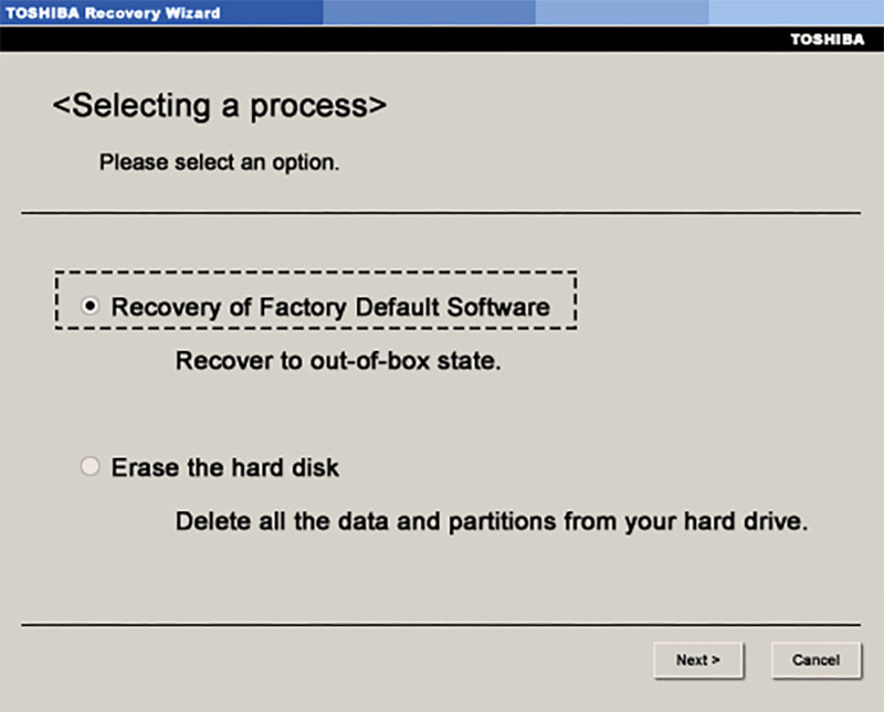 Toshiba Recovery Wizard Factory Reset