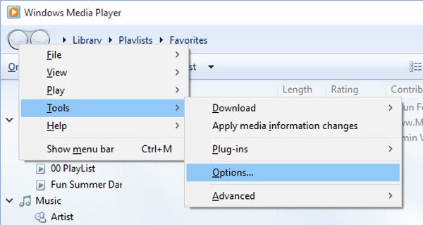 Windows Media Player选项
