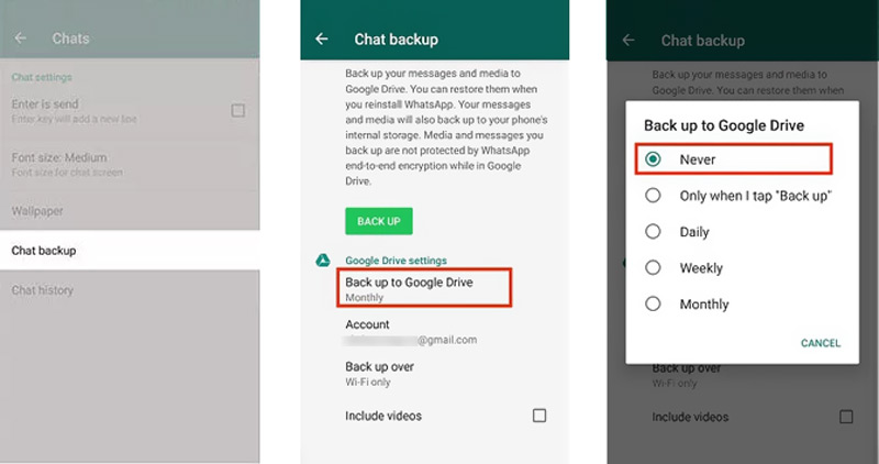 Stop Whatsapp Backup on Android