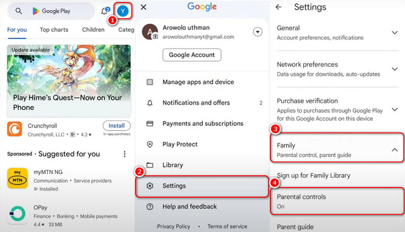 Tap Profile Settings Family Parental Controls