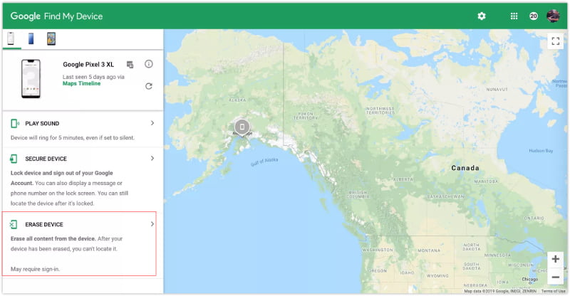 Google Find My Device Erase