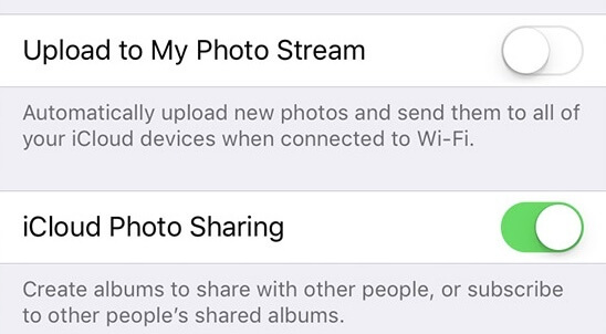 Turn on iCloud photo sharing