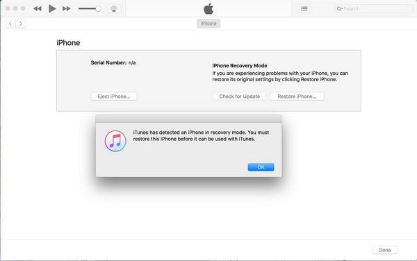 來自iTunes的恢復模式消息