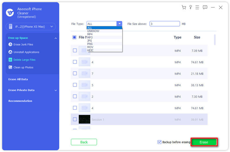 Erase Large Files