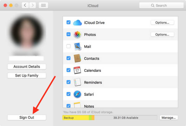 Signout of iCloud