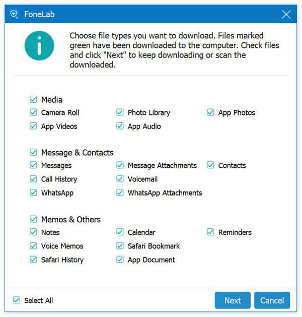 FoneLab Choose Item from iCloud Backup File