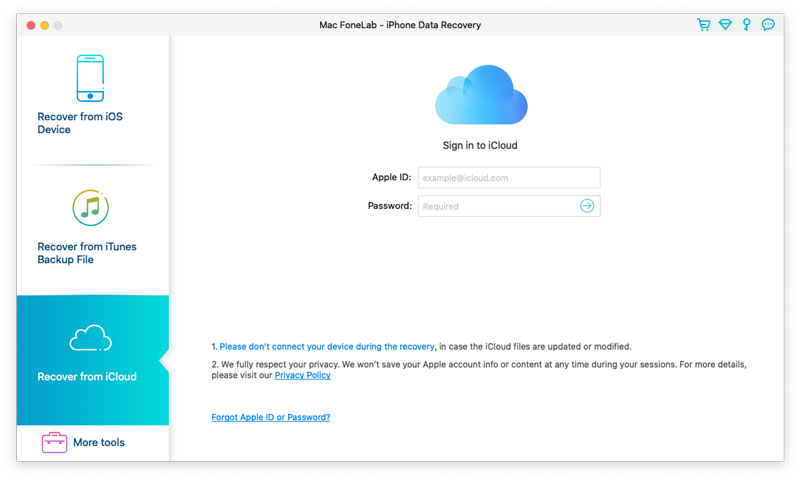 Fonelab Sign into iCloud Account