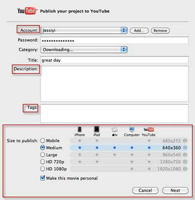 how to upload from imovie to youtube