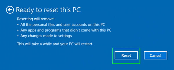 windows 10 resetting this pc stuck at 100