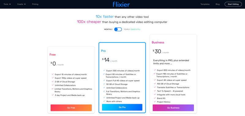 Flixier AI 音频增强器定价