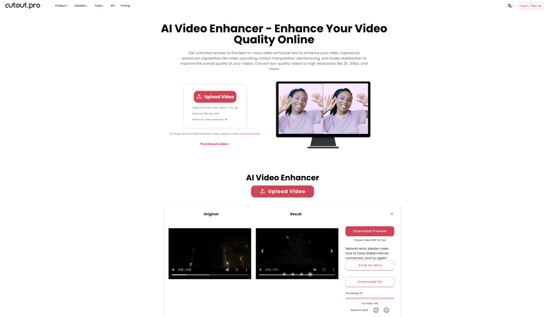 Use Cutout Pro AI Video Enhancer Online