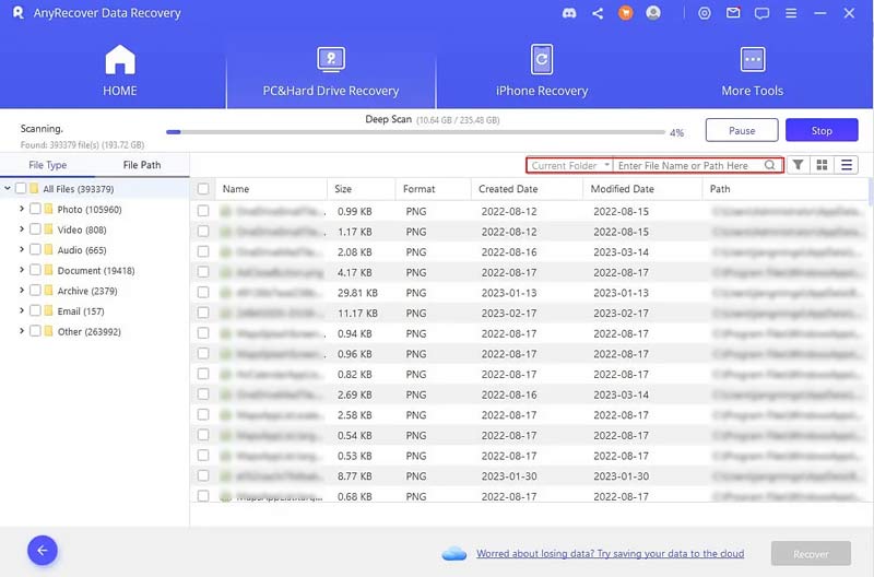 Anyrecover Data Recovery Scan Results