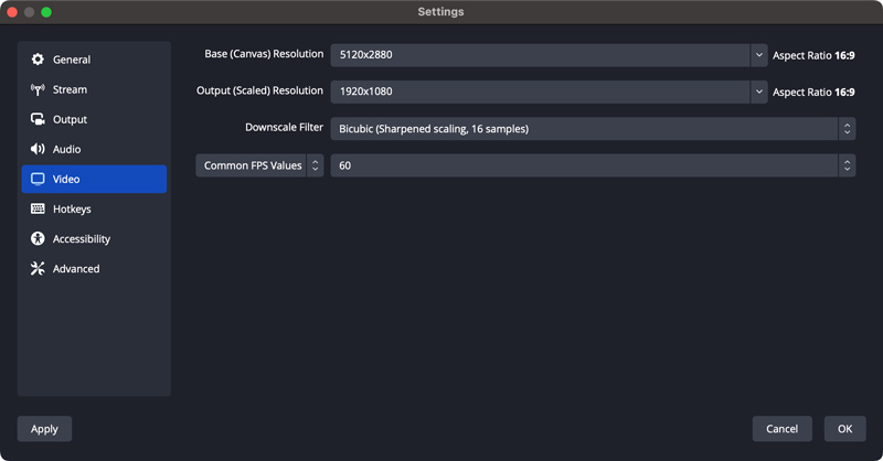 OBS Recording Settings Video Output Resolution