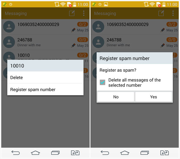 stop auto text spammer android