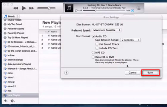 does a disc burner for mac come with itunes?