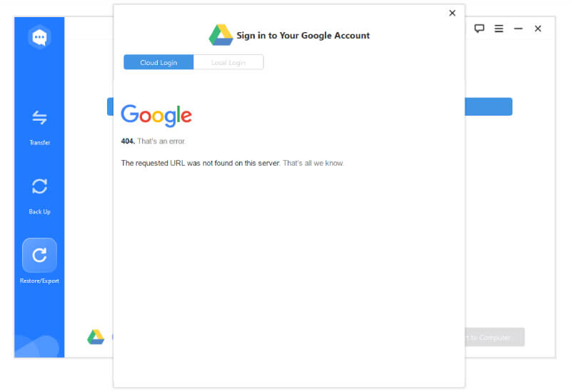 ChatMover Google Drive Login Failed