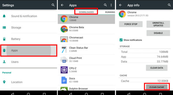 how to clear cache in google chrome android