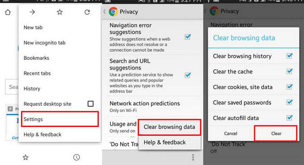 how to clear cache in google chrome on android